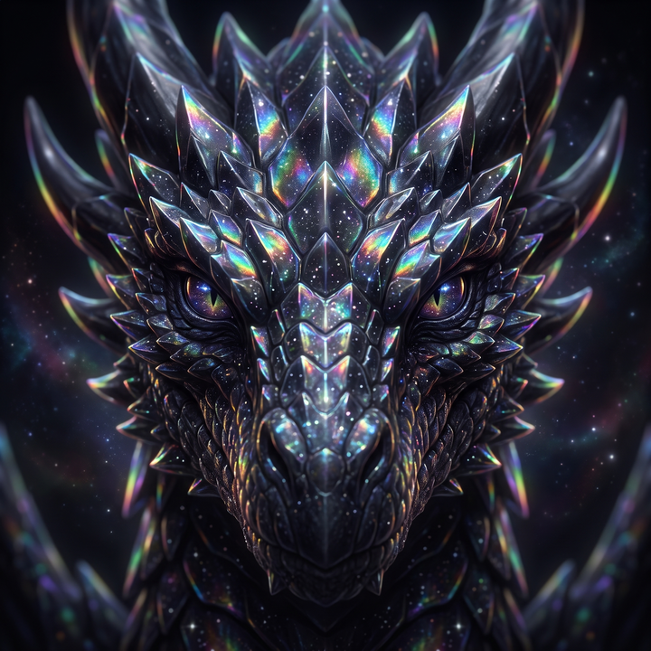 Veilspar — Obsidian Rainbow Dragon of the Primordial Void